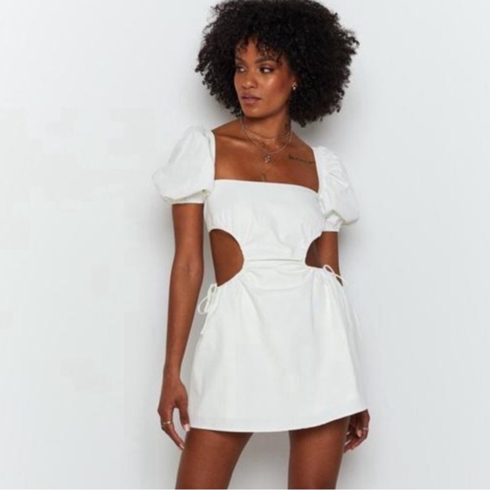 Beginning Boutique white puff sleeve cutout dress